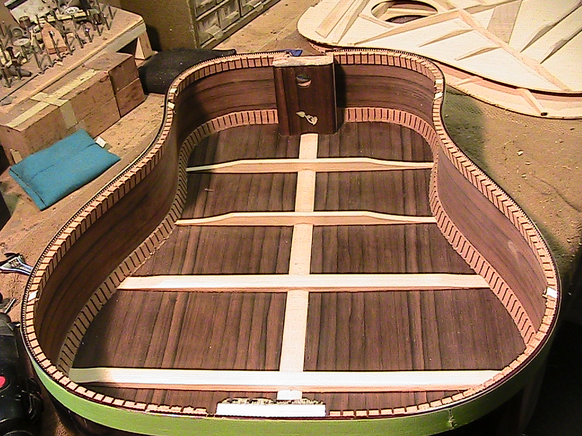 Inside body of built guitar