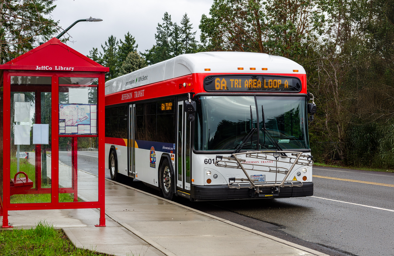 Jefferson Transit electric bus at the Jefferson Library