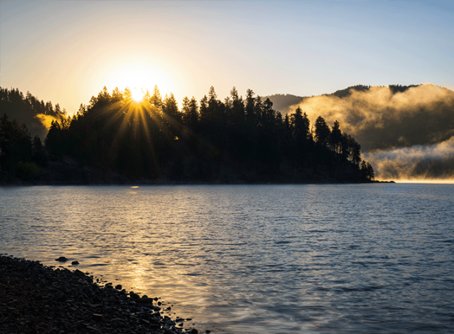 Sunrise over lake near Couer d'Alene