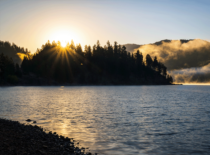 Sunrise over lake near Couer d'Alene
